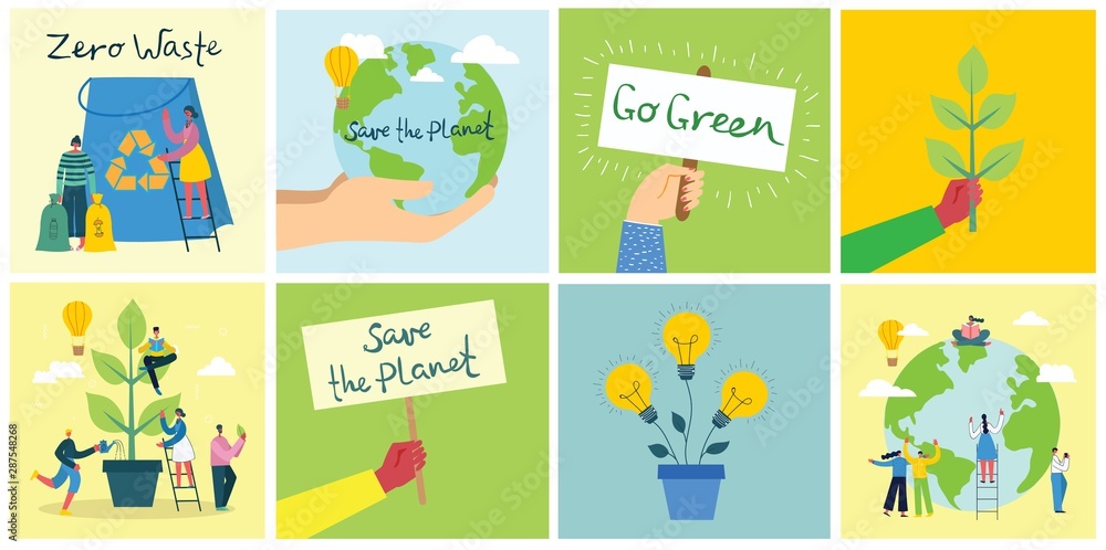 Vector illustration of Concept of Zero Waste, Green eco energy and Save the planet.