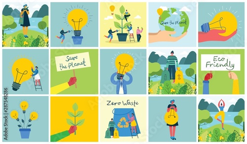 Vector illustration ECO backgrounds of Concept of green eco energy and quote Save the planet and Waste recycle