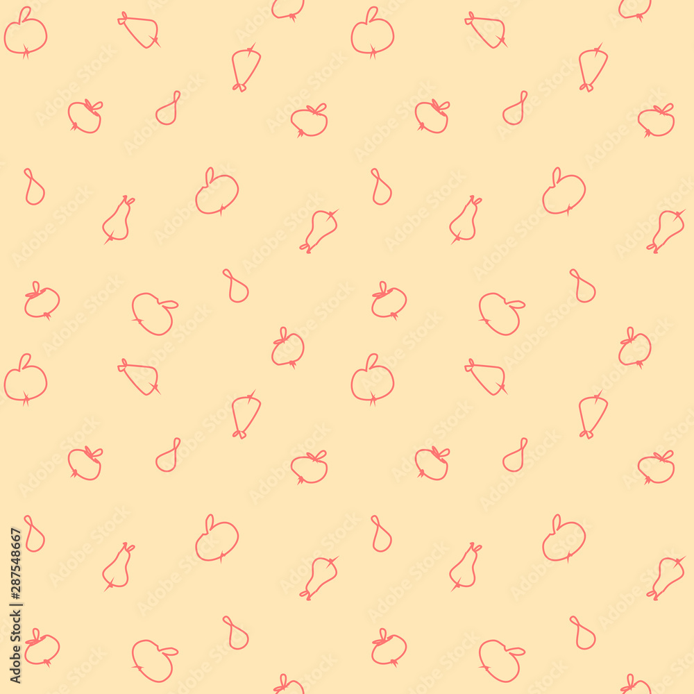 Delicate pastel children's seamless pattern: contour of fruits, apples and pears Delicate pastel children's seamless pattern: contour of fruits, apples and pears
