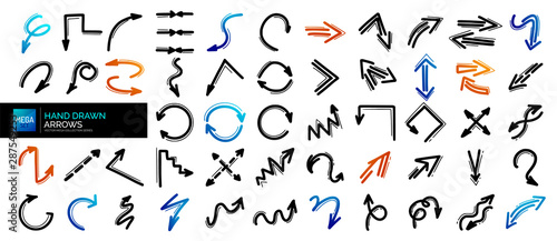 Mega set of hand drawn arrow icons. Arrows doodles design elements