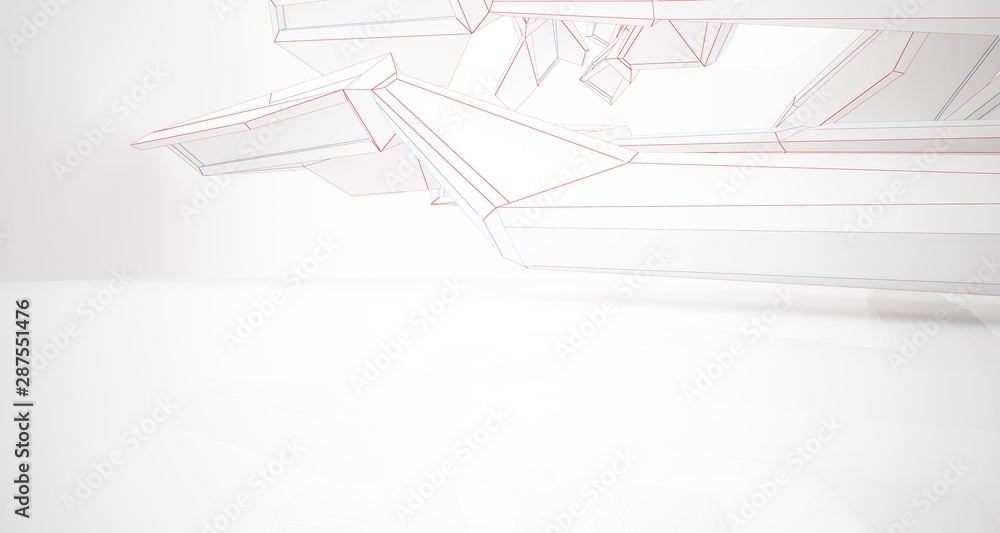 Abstract architectural white interior of a minimalist house with large windows. Drawing. 3D illustration and rendering. Abstract architectural white interior of a minimalist house with large windows. Drawing. 3D illustration and rendering.