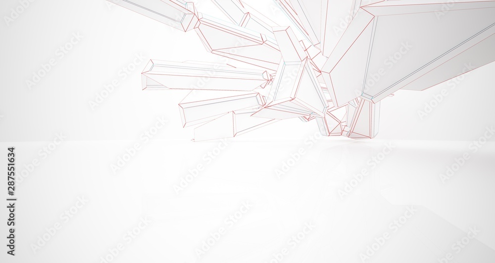 Abstract architectural white interior of a minimalist house with large windows. Drawing. 3D illustration and rendering. Abstract architectural white interior of a minimalist house with large windows. Drawing. 3D illustration and rendering.