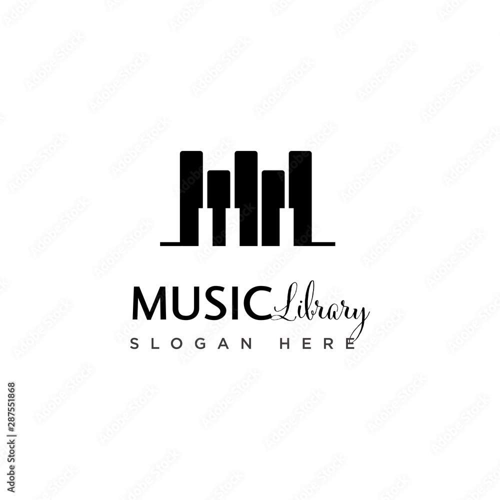 Negative Space Piano and The Library Unique Logo