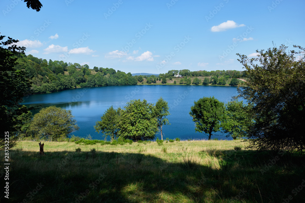 Landscape with maar in volcanic eifel in Germany Landscape with maar in volcanic eifel in Germany