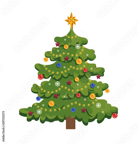 Christmas tree flat vector illustration