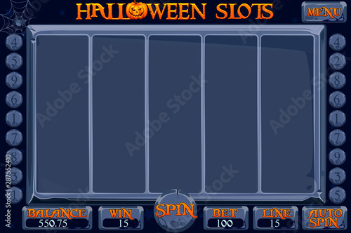 Halloween style Casino slot machine game. Vector complete Interface Slot Machine and buttons on separate layers. Background for slots game.