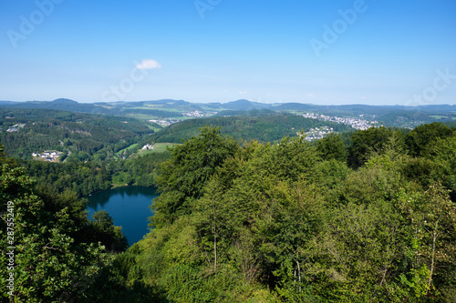 Landscape with maar in volcanic eifel in Germany