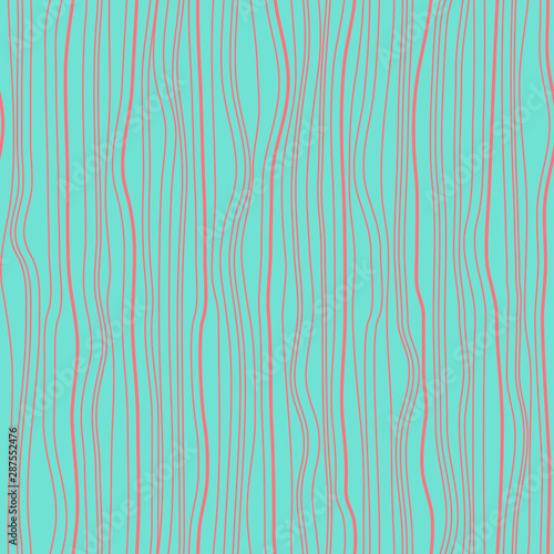 Wavy line pattern. Light color vertical wavy lines with a vertical direction on gray background. Strips similar to threads. Hand drawn stripes. Hand painted improvised pink lines against blue color.