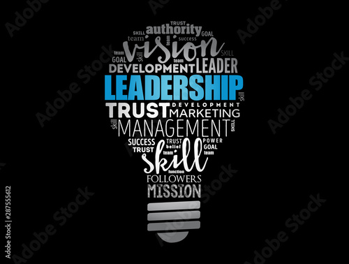 LEADERSHIP light bulb word cloud collage, business concept background