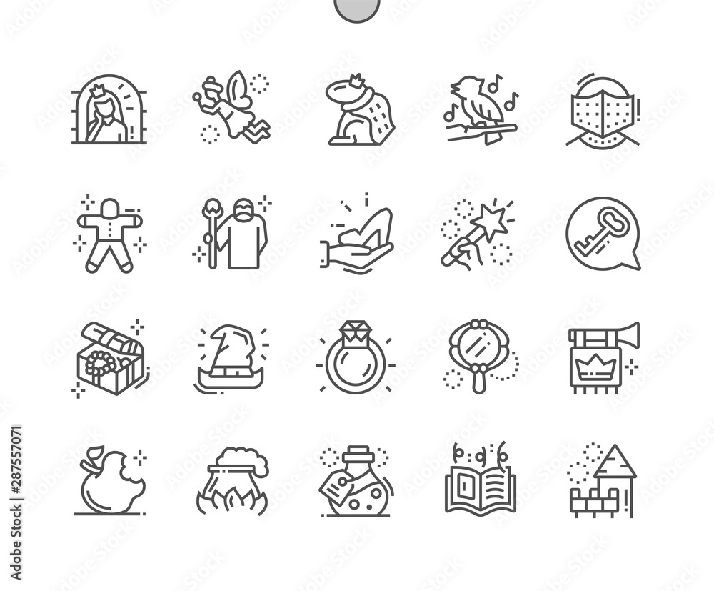 Fairy tales Well-crafted Pixel Perfect Vector Thin Line Icons 30 2x Grid for Web Graphics and Apps. Simple Minimal Pictogram