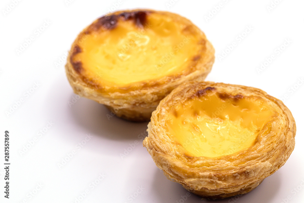 Egg tart with custard cream isolate on white background.