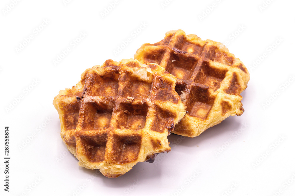 Close up Caramel waffles dessert isolate on white background. Close up Caramel waffles dessert isolate on white background.