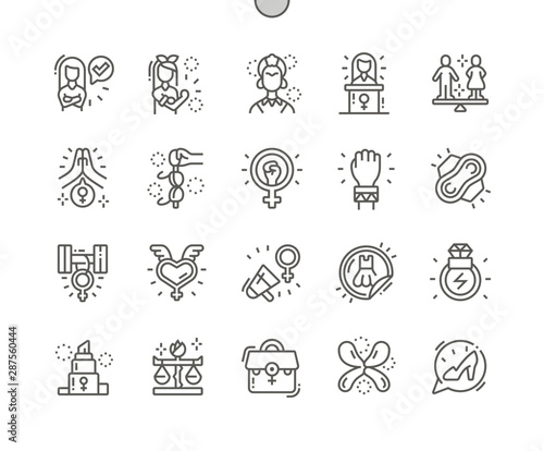 Feminist Well-crafted Pixel Perfect Vector Thin Line Icons 30 2x Grid for Web Graphics and Apps. Simple Minimal Pictogram