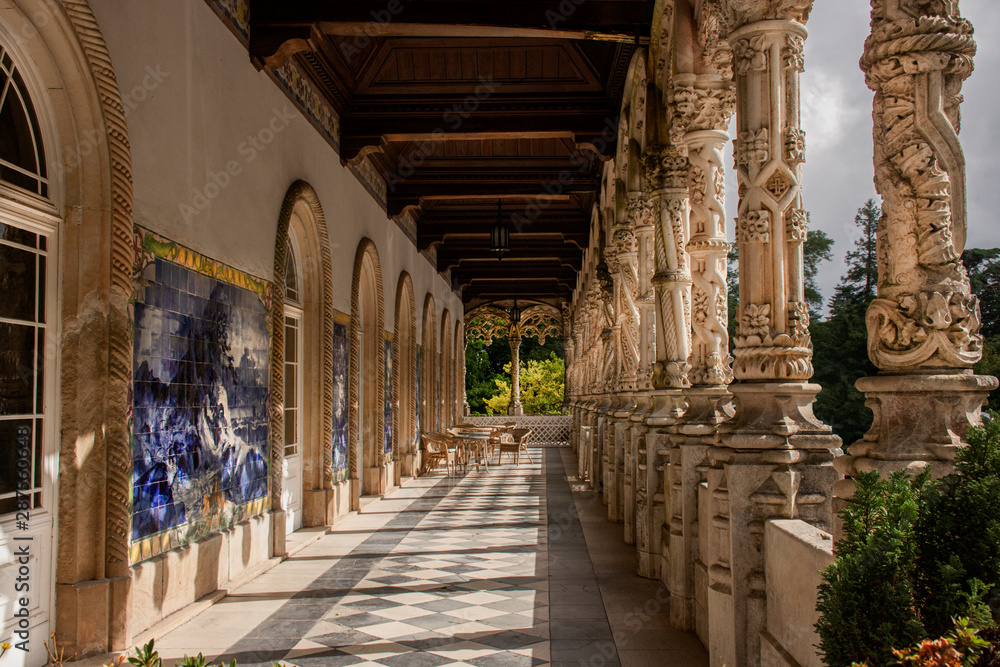 Palace Patio With Columns and Checkerboard Tiles, Luso, Portugal