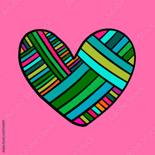 Rainbow textile heart knitted vector illustration element hand drawn in cartoon style