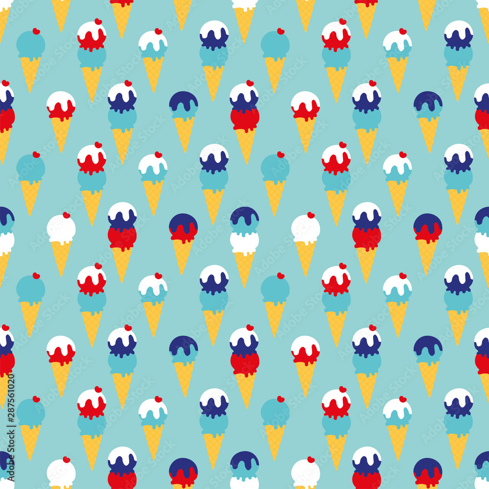 Blue seamless pattern with ice cream cones