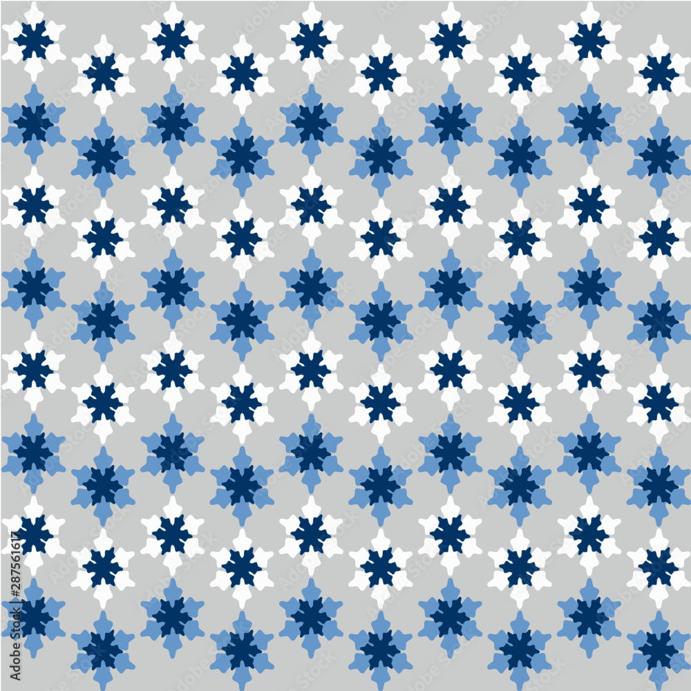 Seamless pattern of snowflake blue, white, gray background, for background graphic, paper print or ornament product. Vector design. Christmas winter template. Seamless pattern of snowflake blue, white, gray background, for background graphic, paper print or ornament product. Vector design. Christmas winter template.