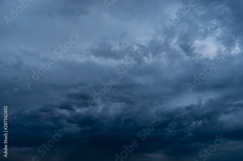 Dramatic stormy dark cloudy sky, natural photo background