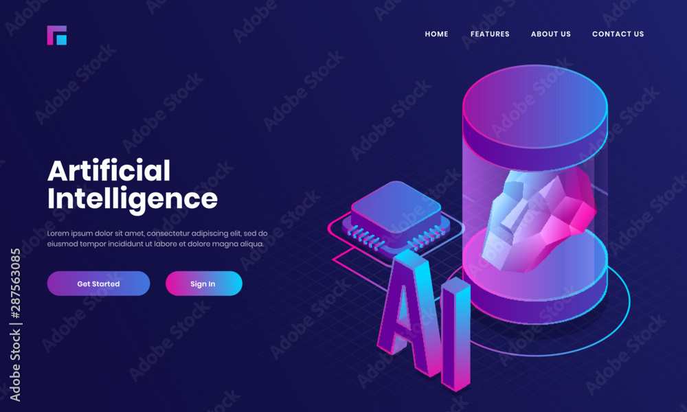 Landing page or web poster design with 3D text AI, processor chip and ...