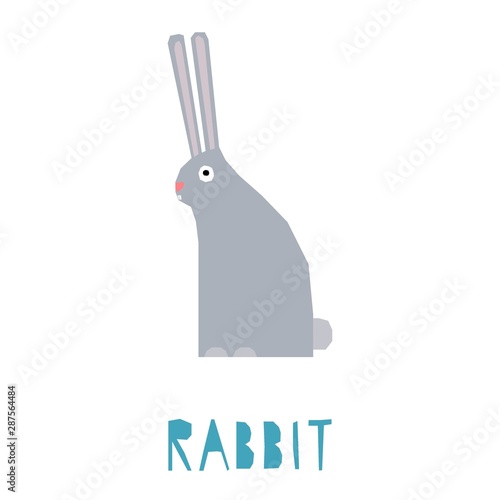 Funny rabbit. Handmade childish crafted rabbit animal for design school party advertising, kids gift card, bag print, school wallpaper, education school advertising etc.