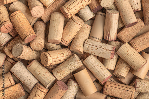 Wine corks Pattern. Various wooden wine corks  as a Background. Top view