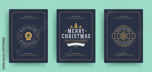 Christmas greeting cards set design template with decoration labels vector illustration.