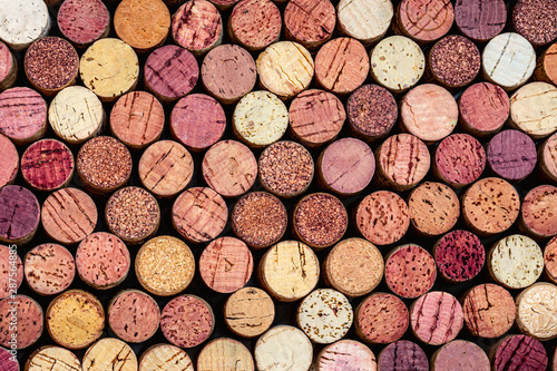 Wine corks Pattern. Various wooden wine corks  as a Background. Food and drink concept .