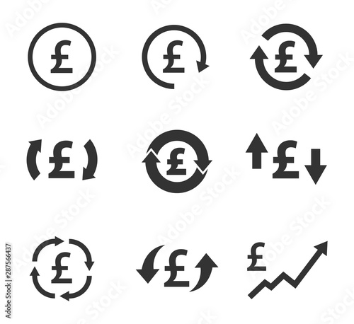 pound exchange icon set, currency convert, finance signs