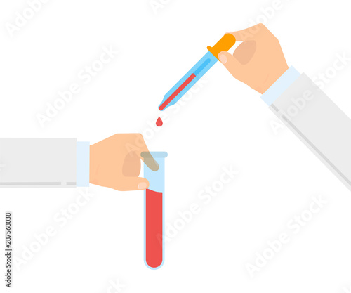 laboratory, test tube and pipette inhand, flat design