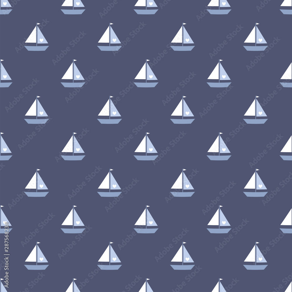 Blue seamless pattern with white sailboats Blue seamless pattern with white sailboats