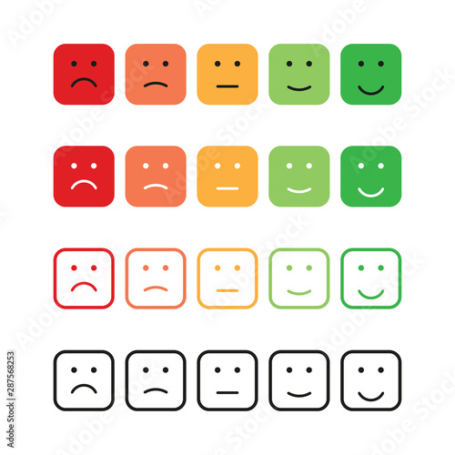 set emotions rating different colors in square flat
