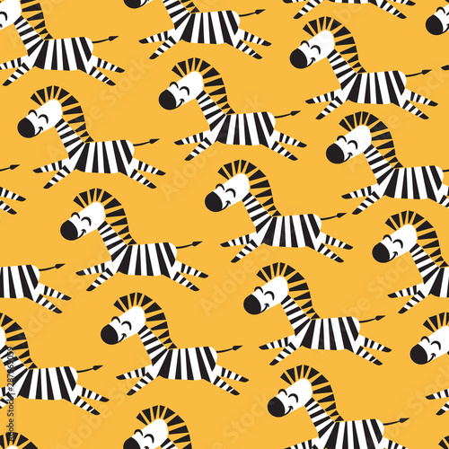 Seamless pattern of zebra. Colored vector design element for frame and border, textile, fabric or paper print. Vector background with stylized fantasy zebra
