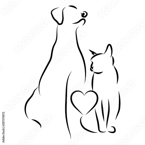 Veterinary logo. Illustration for pet shop. Drawing with pets. Stylized logo with a dog and a cat.
