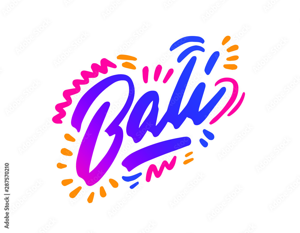 Bali. Isolated vector illustration. Handwritten modern calligraphy. Inscription for postcards, posters, prints, greeting cards, t-shirts. Bali. Isolated vector illustration. Handwritten modern calligraphy. Inscription for postcards, posters, prints, greeting cards, t-shirts.