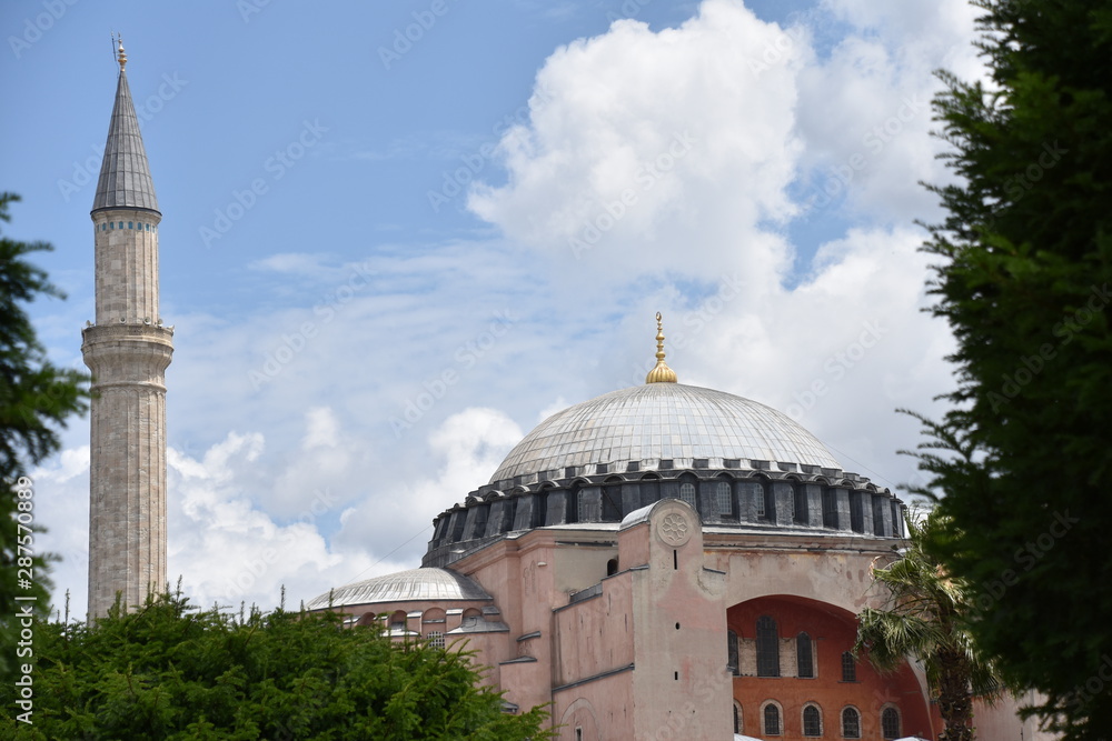Partial Aya Sofia View with One Minaret, Istanbul, Turkey