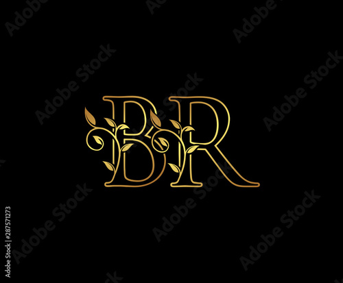 Initial letter B and R, BR, Gold Logo Icon, classy gold letter monogram logo icon suitable for boutique,restaurant, wedding service, hotel or business identity. 
