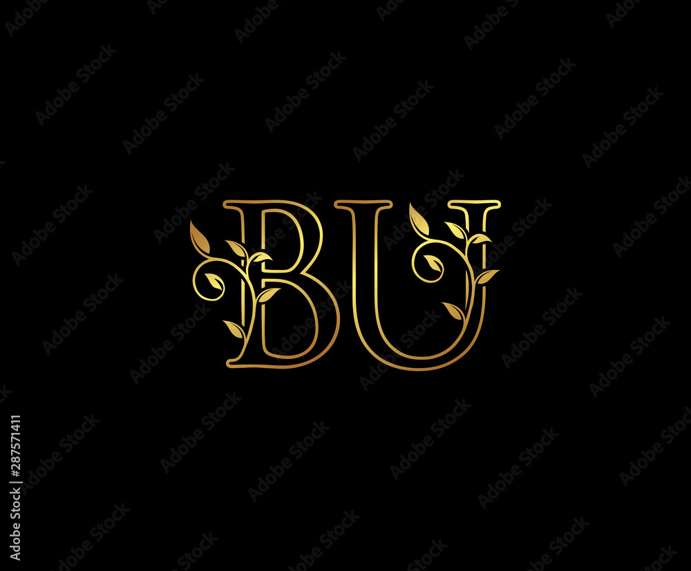 Initial letter B and U, BU, Gold Logo Icon, classy gold letter monogram logo icon suitable for boutique,restaurant, wedding service, hotel or business identity. Initial letter B and U, BU, Gold Logo Icon, classy gold letter monogram logo icon suitable for boutique,restaurant, wedding service, hotel or business identity.