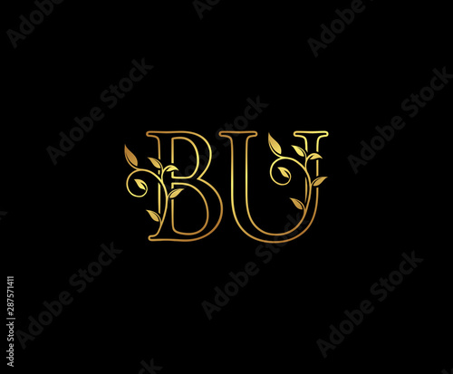 Initial letter B and U, BU, Gold Logo Icon, classy gold letter monogram logo icon suitable for boutique,restaurant, wedding service, hotel or business identity. 