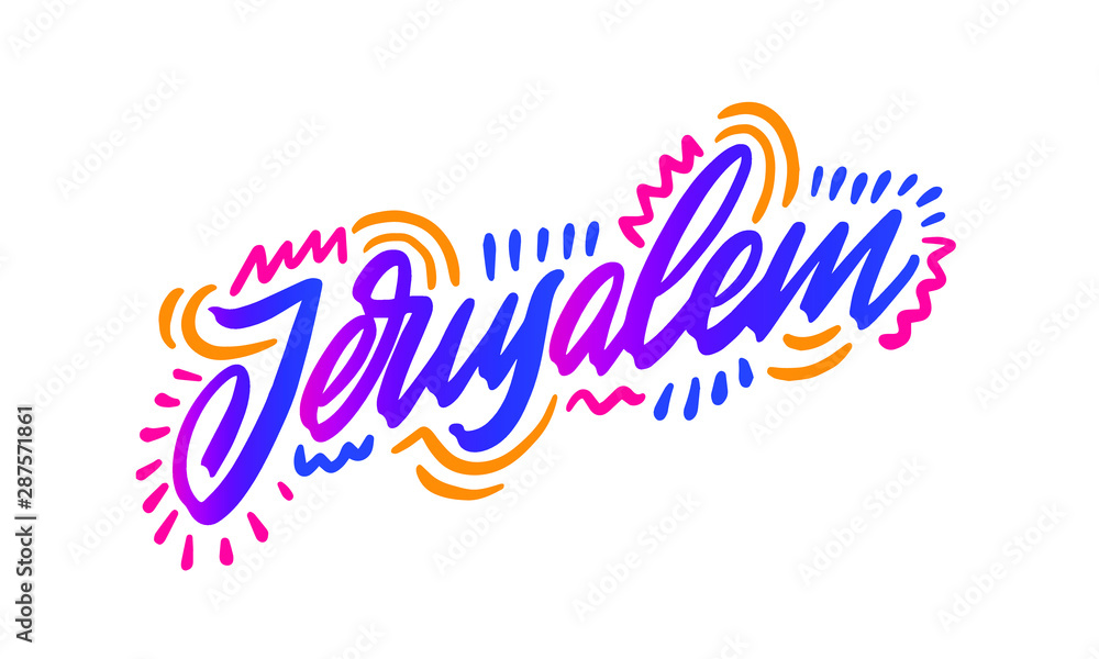 Fototapeta premium Jerusalem Handwritten city name.Modern Calligraphy Hand Lettering for Printing,background ,logo, for posters, invitations, cards, etc. Typography vector.