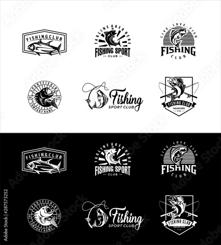 Set Of fishing Logo club vector badges labels emblems . Vintage Fishing Sport Club Logo Vector silhouette 