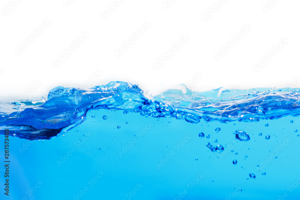 Blue water splashes the shape close up with copy space isolated. Blue water splashes the shape close up with copy space isolated.