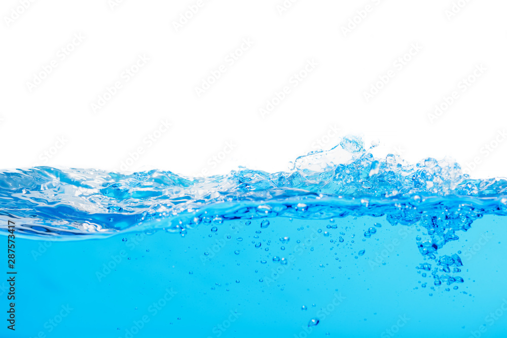 Blue water splashes the shape close up with copy space isolated. Blue water splashes the shape close up with copy space isolated.