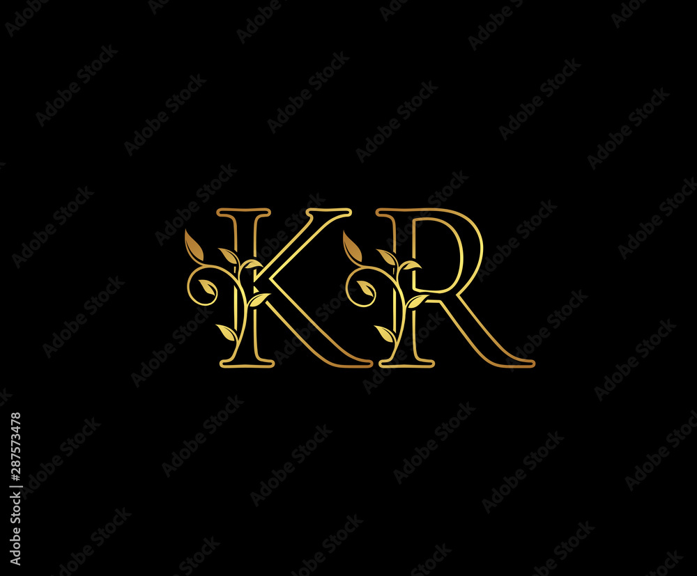 Initial letter K and R, KR, Gold Logo Icon,   classy gold letter monogram logo icon suitable for boutique,restaurant, wedding service, hotel or business identity. 