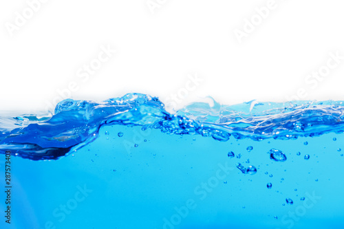 Blue water splashes the shape close up with copy space isolated.