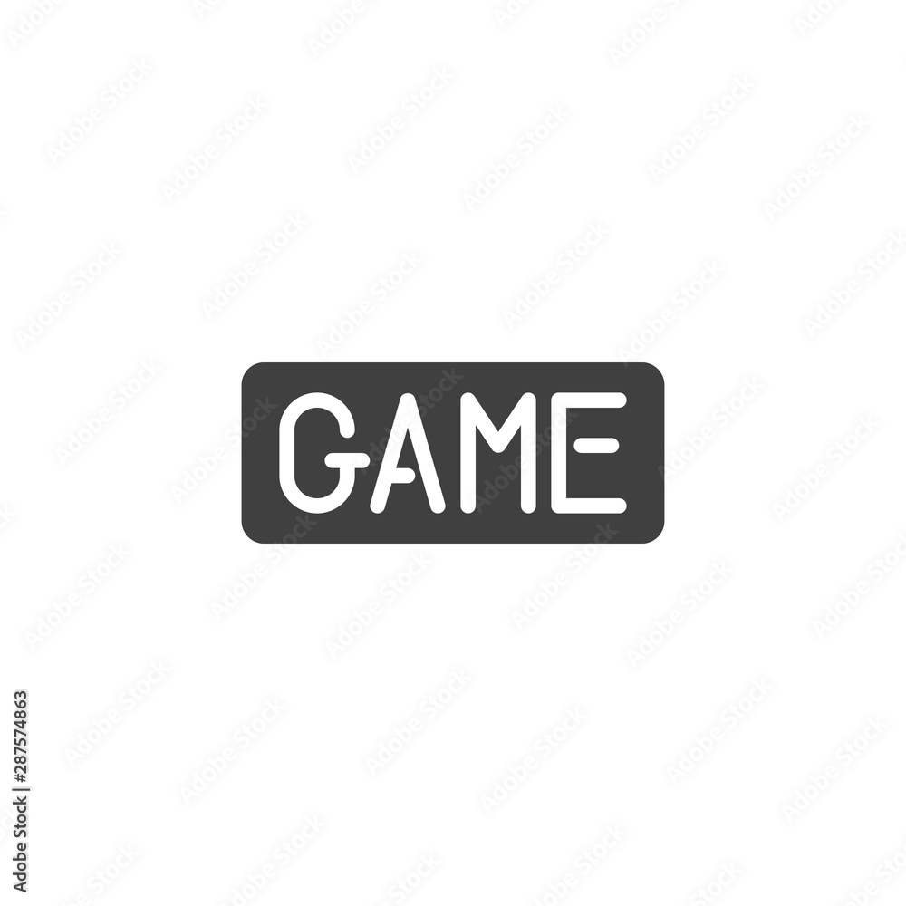Game button vector icon. filled flat sign for mobile concept and web design. Game lettering glyph icon. Symbol, logo illustration. Vector graphics Game button vector icon. filled flat sign for mobile concept and web design. Game lettering glyph icon. Symbol, logo illustration. Vector graphics