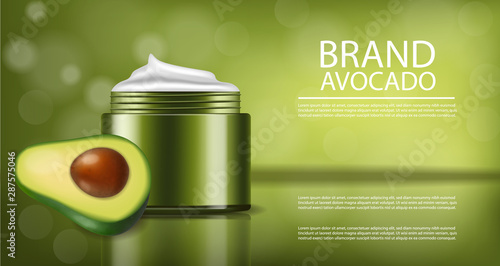 Avocado cream vector realistic. Product placement package. 3d illustrations