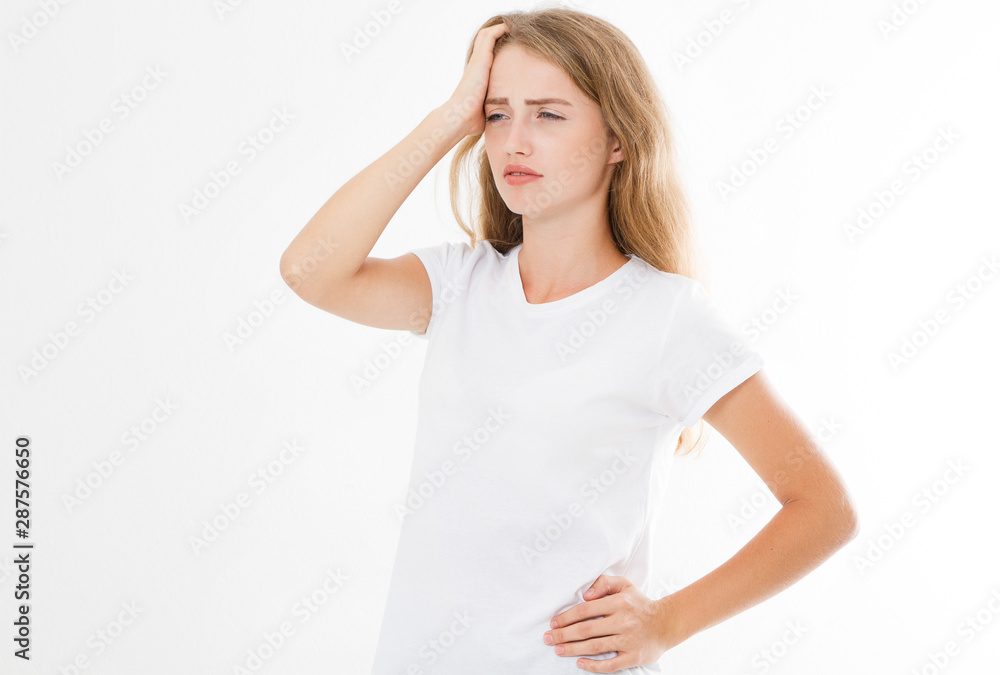 Beautiful Young Woman Suffering From Terrible Strong Head Pain, Touching Her Face. Tired, Exhausted Female Feeling Stress And Having Painful Migraine, Headache. High Resolution Beautiful Young Woman Suffering From Terrible Strong Head Pain, Touching Her Face. Tired, Exhausted Female Feeling Stress And Having Painful Migraine, Headache. High Resolution