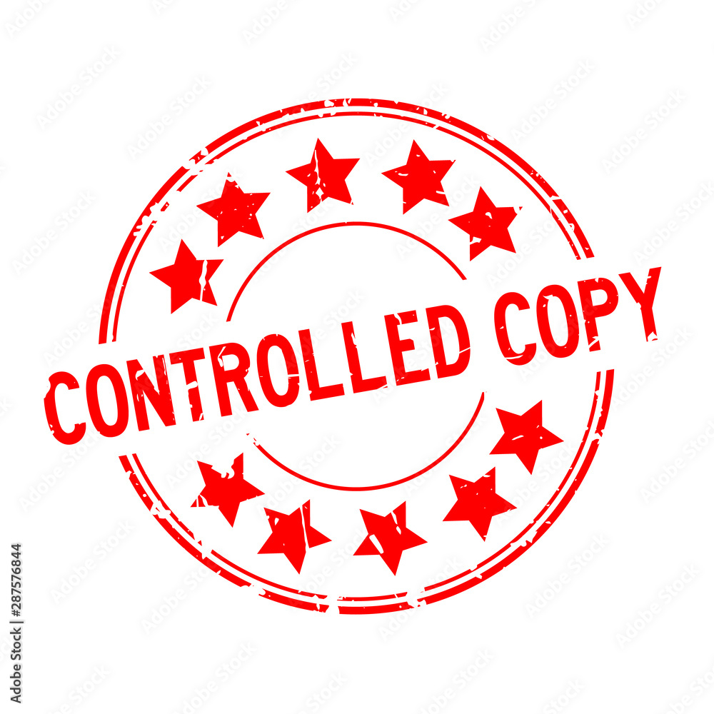 Grunge red controlled copy word with star icon round rubber seal stamp on white background