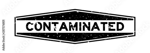 Grunge black contaminated word hexagon rubber seal stamp on white background