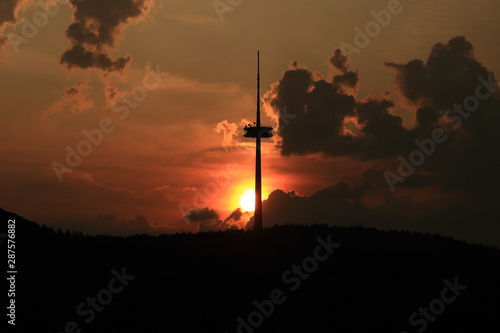 Fernmeldeturm auf dem Kühkopf bei Koblenz in Abendstimmung photo